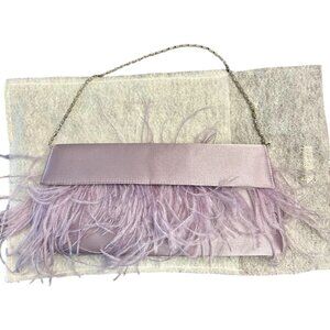 Accessorize Lavender Feather Clutch | Luxe Satin Evening Bag with Chain Strap